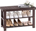 Apicizon Bamboo Shoe Rack for Entryway, 3-Tier Shoe Rack Bench for Front Indoor Entrance, Small Shoe Organizer with Storage, Dark Brown