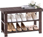 Apicizon Bamboo Shoe Rack for Entryway, 3-Tier Shoe Rack Bench for Front Indoor Entrance, Small Shoe Organizer with Storage, Dark Brown