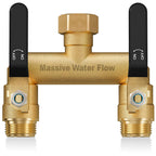 Hose Splitter 2 Way Heavy Duty, Full Flow Garden Hose Splitter with 2 Long Metal Handles, Brass Rust and Freeze Resistant Water Hose Bib Splitter, T Adapter Connector with 3/4 - Inch GHT Thread（Black）