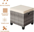 LDAILY Moccha 2 Pieces Patio Outdoor Ottoman, All Weather Rattan Patio Ottoman Set w/Removable Cushions, Footrest Seat Outdoor Footstool (Mix Grey + White)
