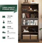 TVU 5 Tiers Wooden Bookshelf, 65.2" Tall Farmhouse Style Open Bookcase, 31.5" Wide Standing Book Shelf with Storage for Study Room, Living Room, Walnut Brown