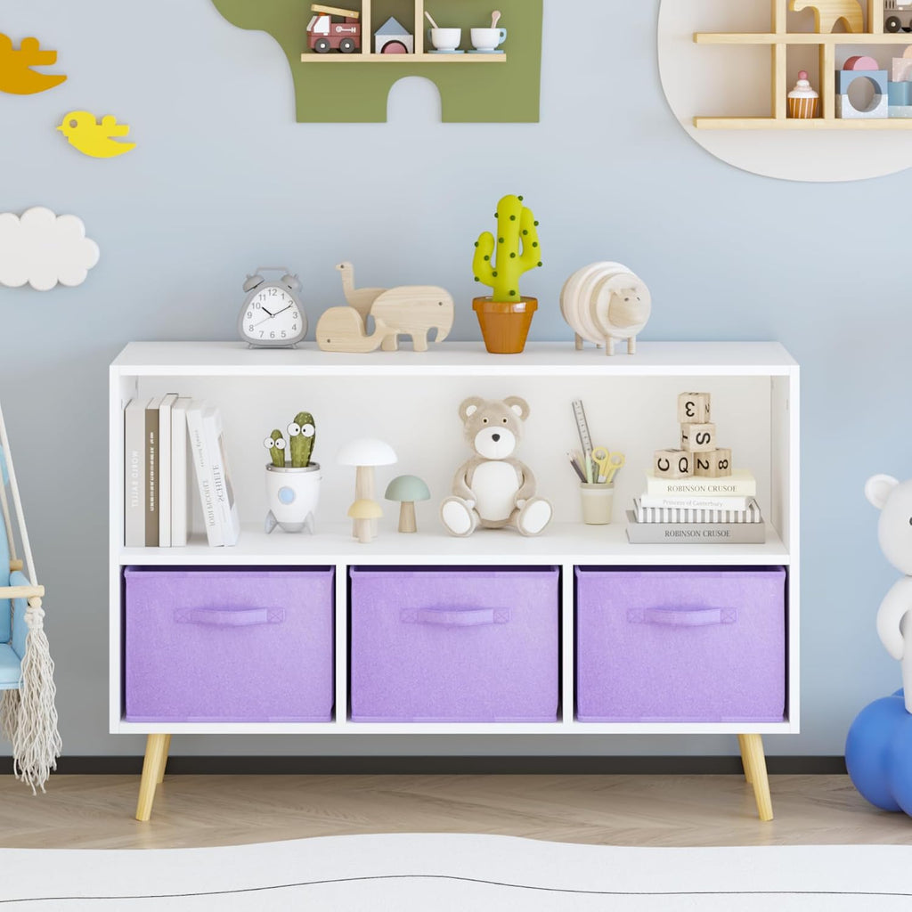 Kids Bookcase with Collapsible Fabric Drawers, Toddler Table and | Multi-purpose kids furniture set for bedroom with collapsible fabric drawers, sturdy MDF board, easy setup, perfect for