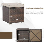 Tangkula 2 Pieces Patio Ottomans, Patiojoy Hand-Woven PE Rattan Side Table with Removable Cushion & Hidden Storage Space, Multifunctional Storage Box, Seat for Patio, Backyard, Poolside (Beige)