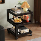Bedroom Nightstand Cart Mobile Multi-Function Shelf with Lockable Casters, Storage Cart with Wooden Frame for Kitchen Living Room, S-Shaped End Table Bedside Table, Black 11.8x11.8x22in