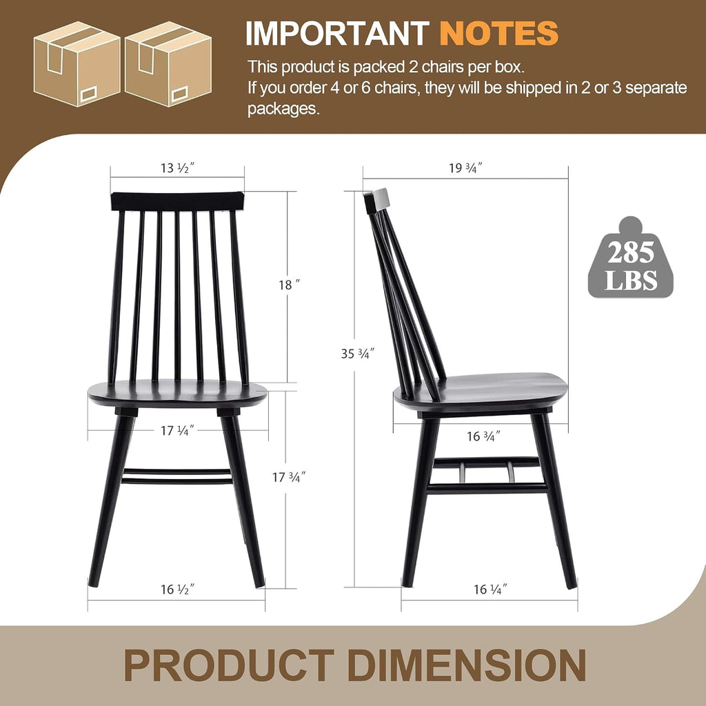 DUHOME Windsor Dining Chairs Set of 6 Wood Dining Room Chair Slat Back Kitchen Room Chair Side Chair (Black, 6 PCS)