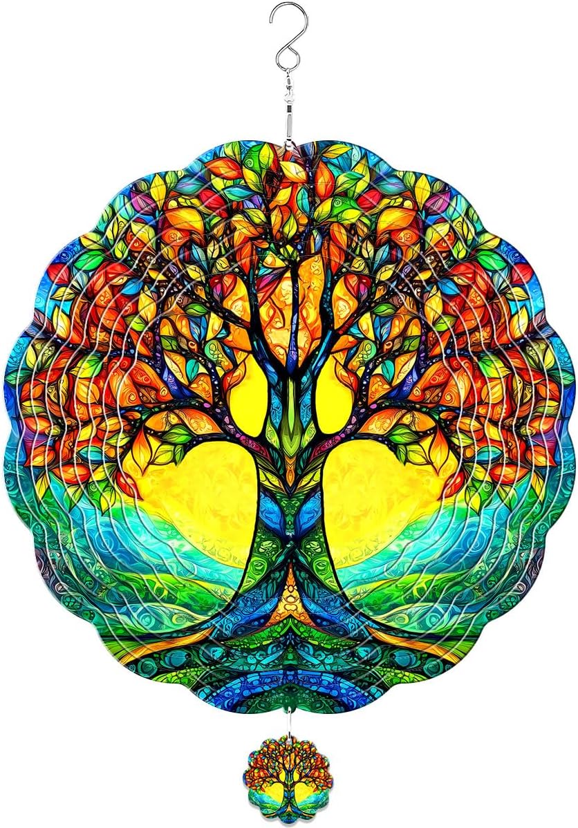 Tree of Life Hanging Wind Spinners for Women Men, 12 Inch Metal 3D, Stainless Steel Hanging Wind Catchers Sculpture for Outside, Christmas Decoration Garden, Unique Gift Xmas