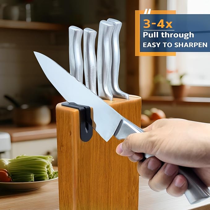 Knife Set - 6pcs Kitchen knife set with block and sharpener, Premium Stainless Steel Knife Set Prevent Rusting with Uniquely Designed Wood knife Block, Ultra Sharp Knives with Ergonomic Handle