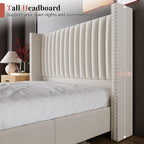 Jocisland Queen Size Bed Frame Velvet Upholstered Wingback Headboard, Cream