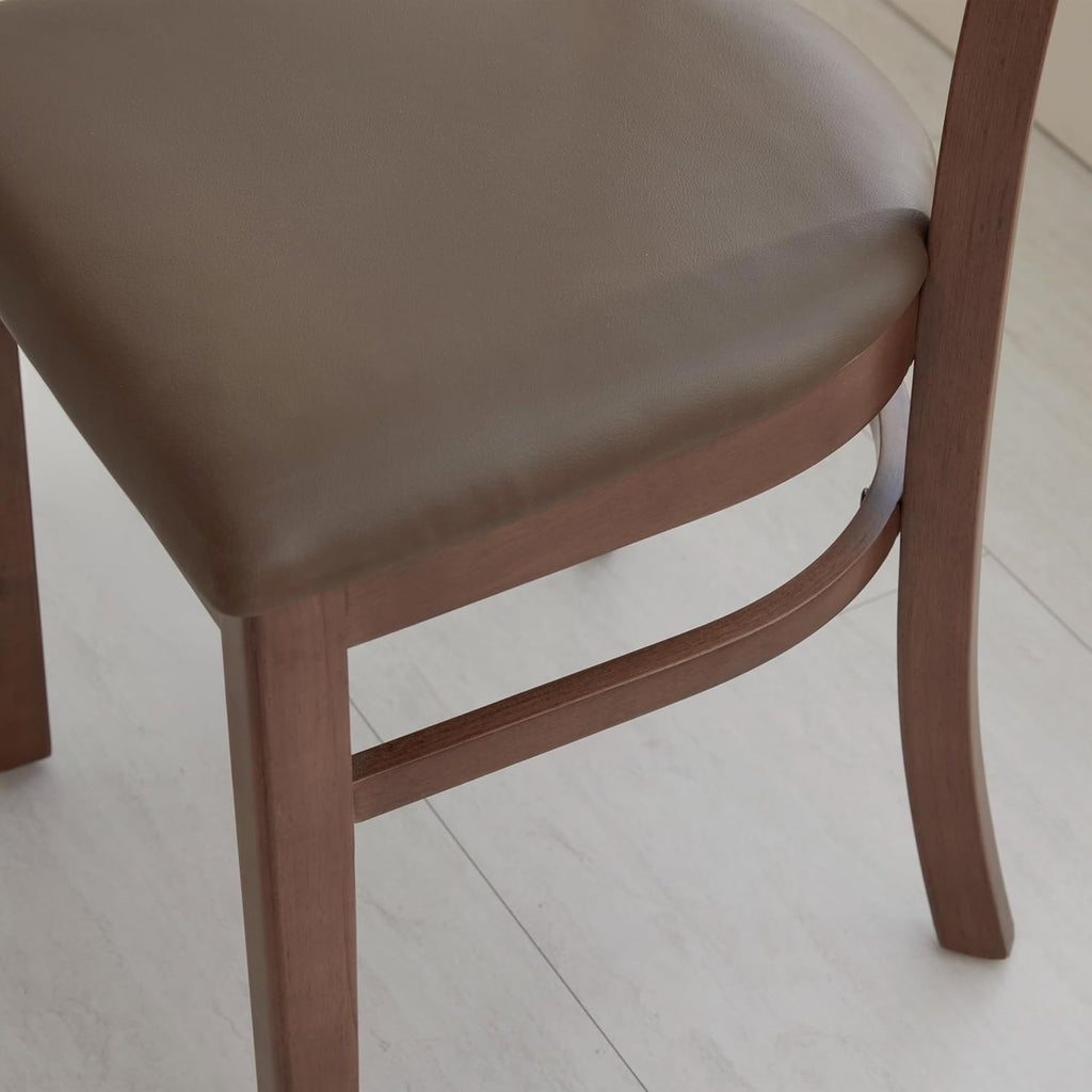 Livinia Bay Dining Chair Set of 2, Solid Malaysian Oak PU Leather Upholstered Cushion Seat, Curved Back Side Chairs (Walnut)