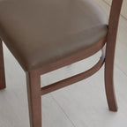 Livinia Bay Dining Chair Set of 2, Solid Malaysian Oak PU Leather Upholstered Cushion Seat, Curved Back Side Chairs (Walnut)