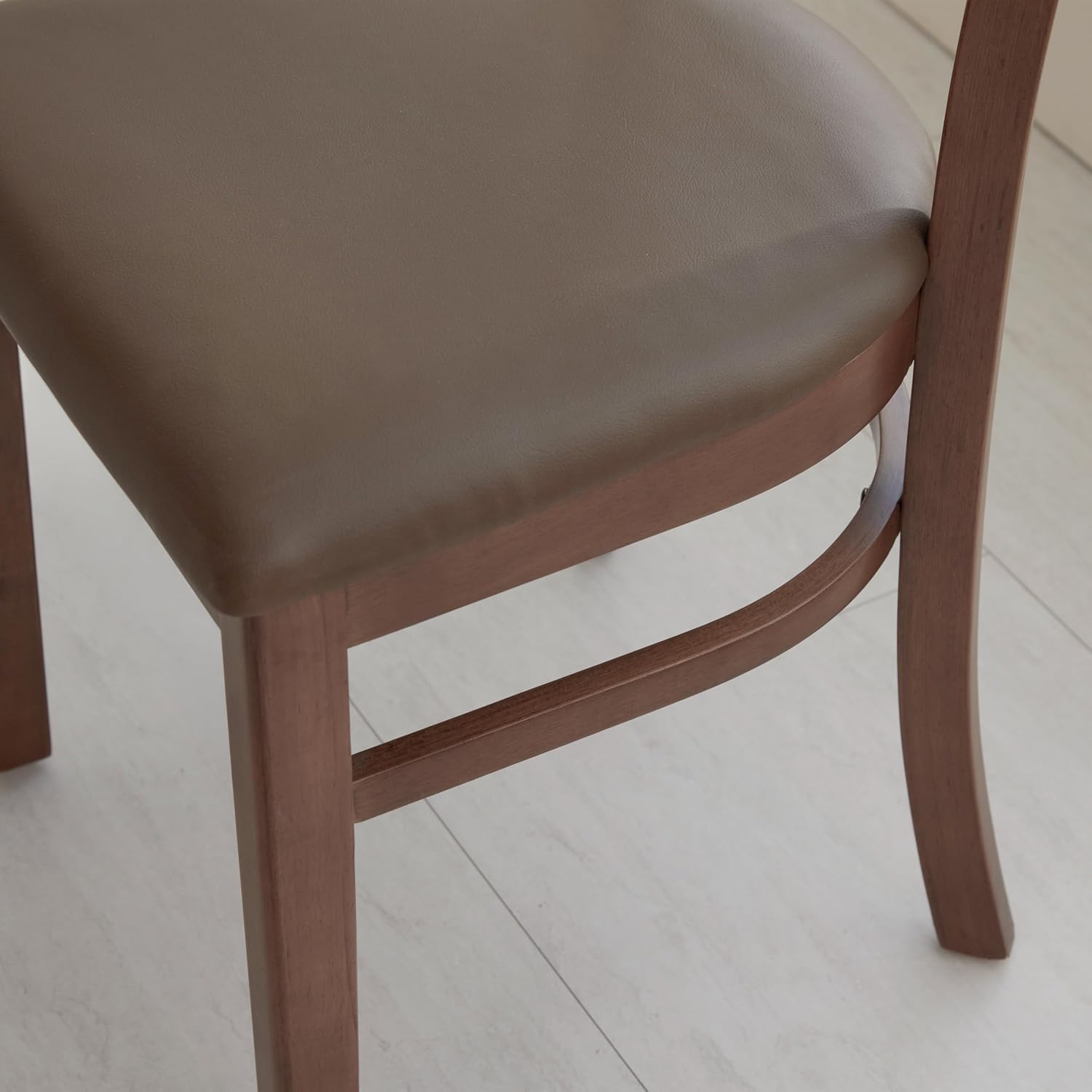 Livinia Bay Dining Chair Set of 2, Solid Malaysian Oak PU Leather Upholstered Cushion Seat, Curved Back Side Chairs (Walnut)