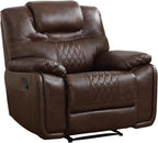EBELLO Genuine Leather Recliner Chair, Manual Overstuffed Reclining Sofa for Adults with Comfortable Armrest and Backrest, Single Couch for Living Room, Dark Brown
