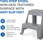 Gracious Living 2-Step Stool, Portable Plastic Stepping Stool for Dorm, Home, Classroom, or Office, 18"L x 18.75"W x 16"H - 300 Pound Capacity, Gray