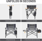 Timber Ridge XXL Oversized Directors Chair 600lbs - Heavy Duty Camping Chair with Cooler Bag & Table, Portable Folding Chair with Wide Seat for Tailgating, Patio, Outdoor - Grey