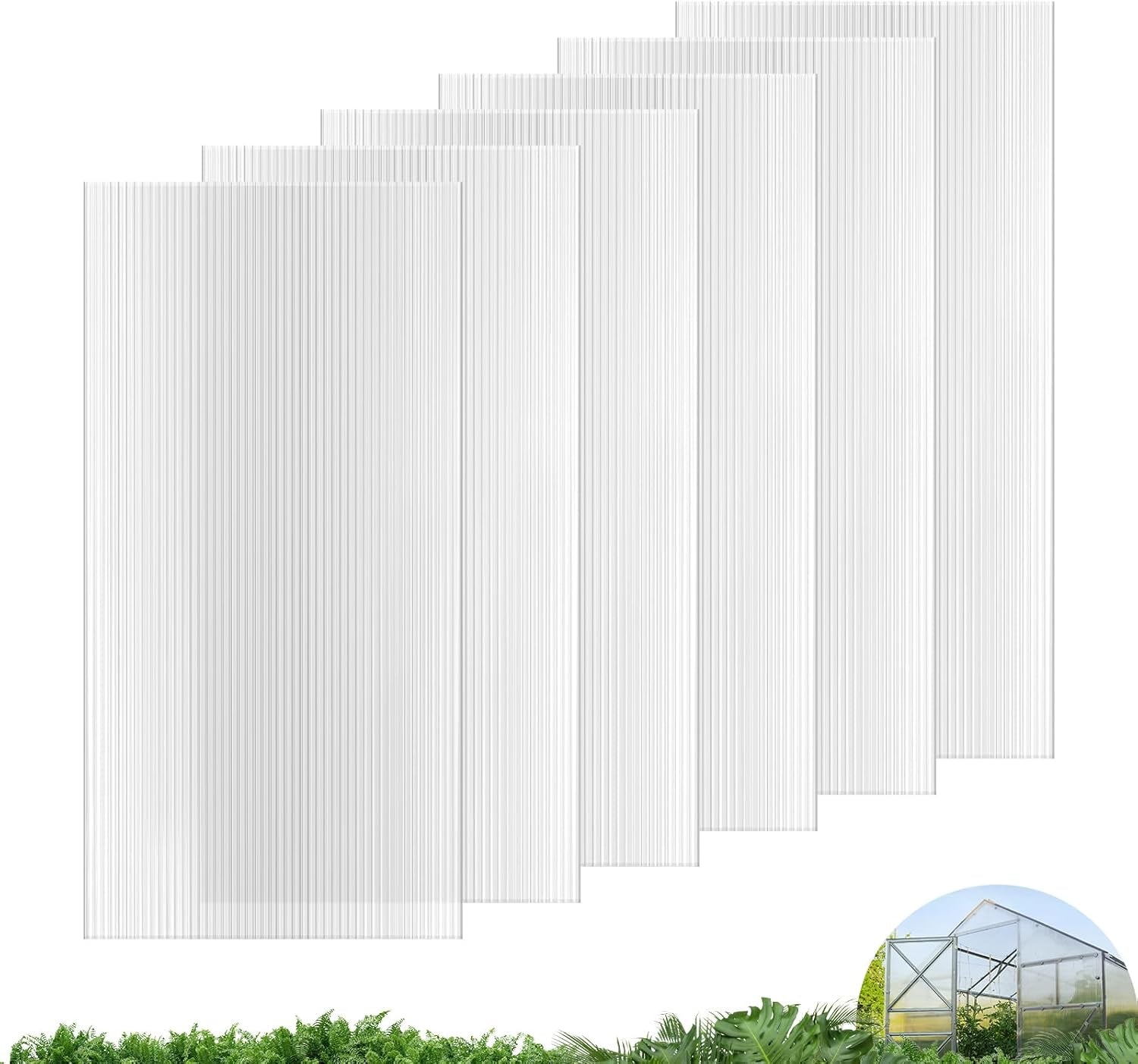 UMIG 6 PCS 4' x 2' x 0.32'' Polycarbonate Greenhouse Panels, Twin-Wall Waterproof UV Protected Corrugated Plastic Roof Panels Sheets, Clear Replacement Panels for Greenhouse, Outdoor, Plant
