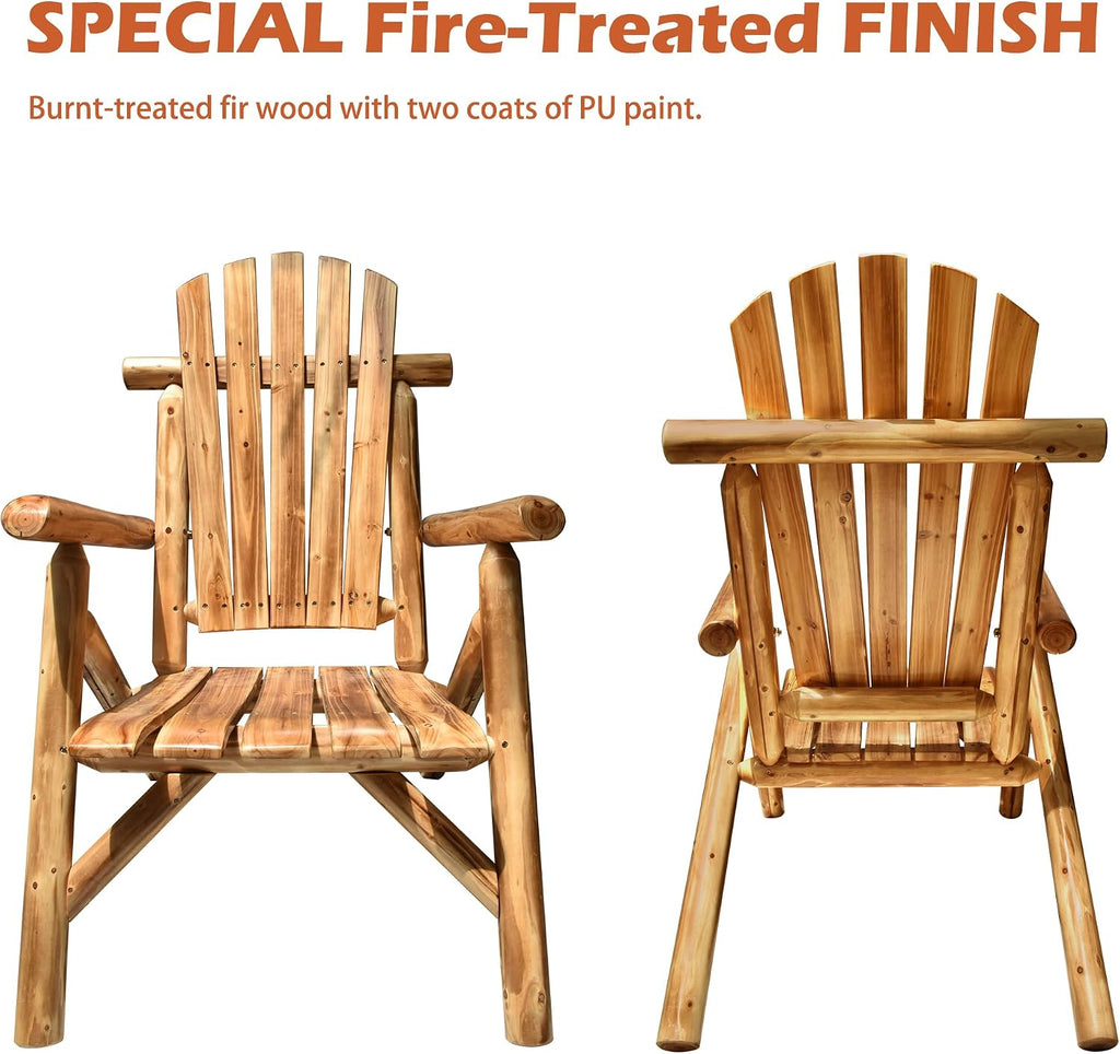 DJL Adirondack Wooden Chair Outdoor Patio Lounge Log Cabin Furniture Rustic Solid Wood Comfortable Seating for Porch, Balcony, Lawn, Fire Pit, Deck, 42.12 Inches Tall, Lightly Toasted
