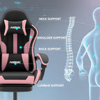Gaming Chair, Ergonomic Computer Chair with Footrest and Lumbar Support, Height Adjustable Game Chair with 360°-Swivel Seat and Headrest and for Office or Gaming Blackpink