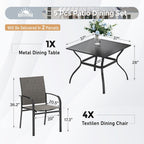 SUNSHINE VALLEY 5 Piece Patio Dining Set for 4, 37”x37” Square Table with Umbrella Hole, 4 Metal Brown Chairs, Outdoor Table and Chairs Set for Lawn Backyard and Deck