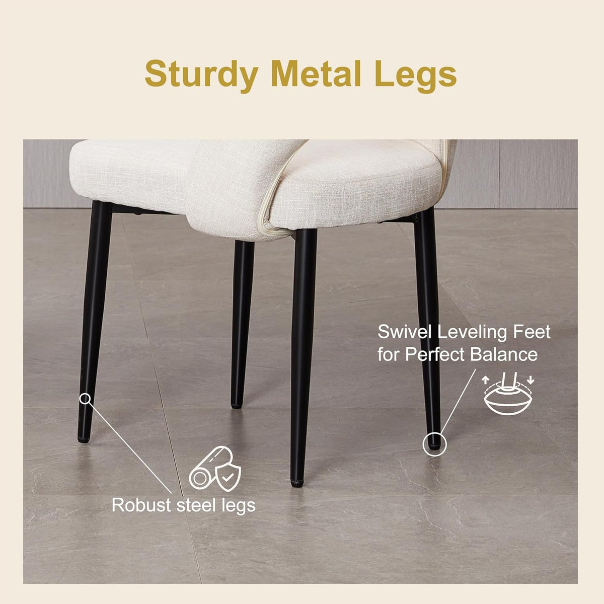 Modern Dining Chairs, Fabric Upholstered Accent Kitchen Chairs with Comfy Padded Seat & Sturdy Metal Legs, Side Farmhouse Chairs for Dining Room, Living Room, Restaurant (Beige, Set of 6)