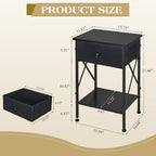 VECELO Nightstand Set of 2, X-Design End Side Table with Fabric Storage Drawer and Open Shelf, Bedside Night Stand with Steel Frame for Bedroom, Living Room,Dorm, Easy Assembly, Black