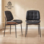 GrandNoor Mid Century Modern Dining Chairs with Walnut Grain Back, Black Faux Leather Dining Room Chairs Set of 4, Checkered Soft Cushion Kitchen Chairs with Adjustable Foot Pads