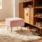 Small Foot Stool with Storage & Gold Metal Legs, Small Ottoman Foot Rest Under Desk for Couch, Chair, Pink Furry with High-Density Resilient Sponge