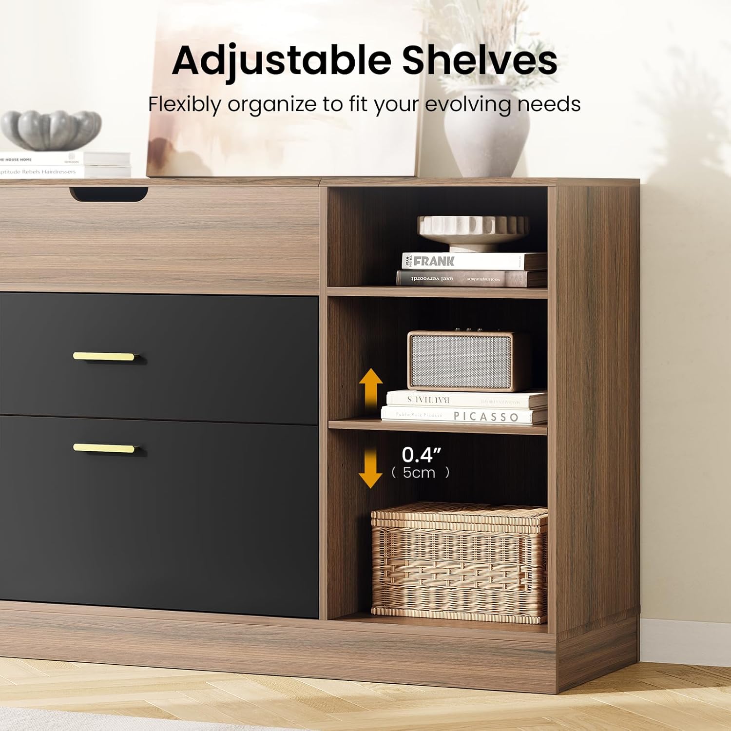 ModernMate Office File Cabinet w/ 2 Drawers, 47.2" Flip - Top Lateral Filing Cabinets w/Adjustable Shelf, Letter/Legal / A4 Hanging File Drawer for Home Office Storage Organizer