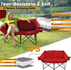 Heated Double Camping Chair, Padded Camping Couch with 3 Heat Levels and 4 Heating Zones, Oversized Camp Loveseat Support 800lbs for Soccer Games, Tailgating, RV Travel, Beach Days（Not Battery）