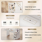 TOKSOM Makeup Vanity with Lights & Charging Station, White Vanity Table with 5 Drawers & Open Storage Shelves, Bedroom Makeup Dressing Table Set for Women Girls