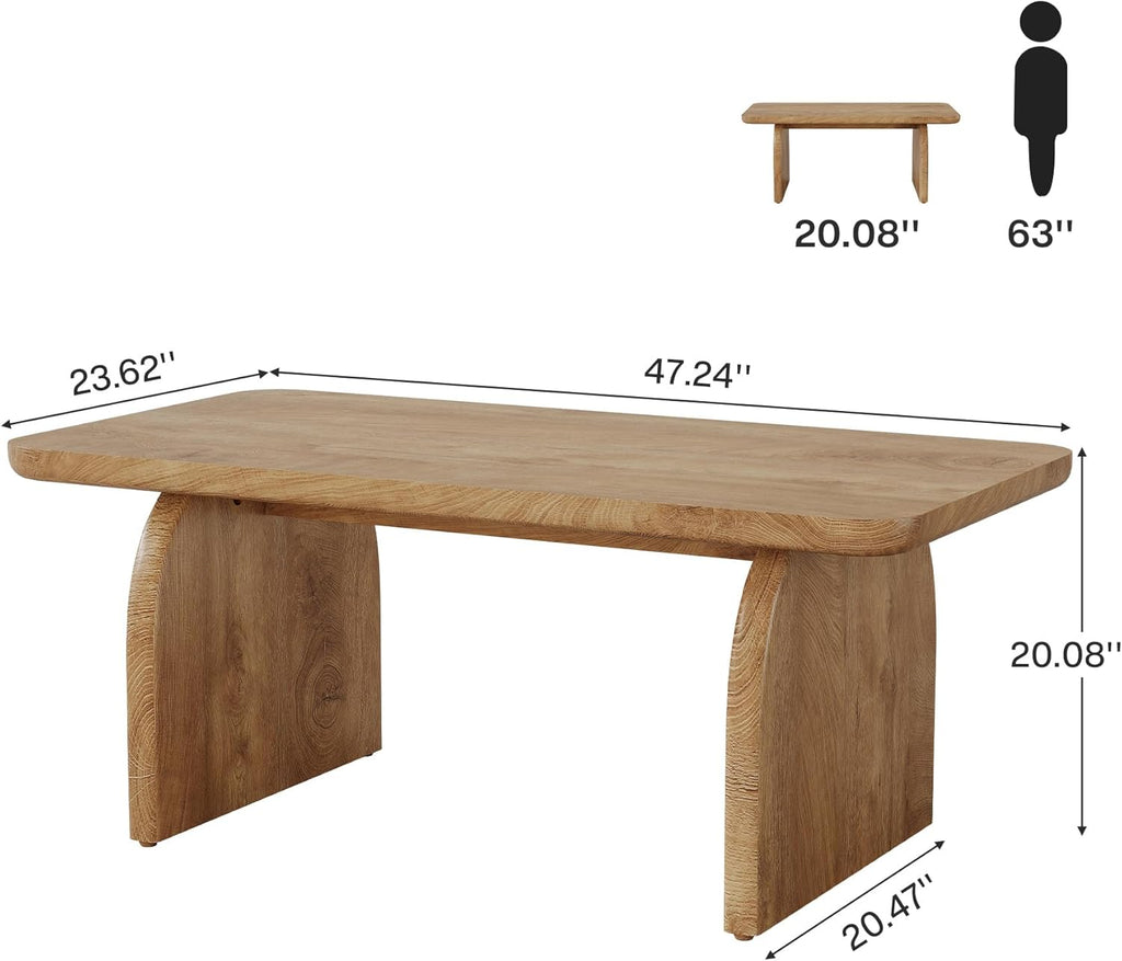 Tribesigns Rectangle Coffee Table, 47-Inch Wood Rectangular Living Room Table, Farmhouse Accent Center Low Cocktail Tea Table with Sturdy Base & Rounded Corners, Easy Assembly (Natural Brown)