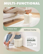 B FSOBEIIALEO Storage Ottoman Cube, 12.6" Ottoman with Storage, Cream White | Sunflower Shaped Footstool，Small Ottomans for Dorm , Faux Teddy Fur, Collapsible Folding Pouf Seat,Living Room, Entryway