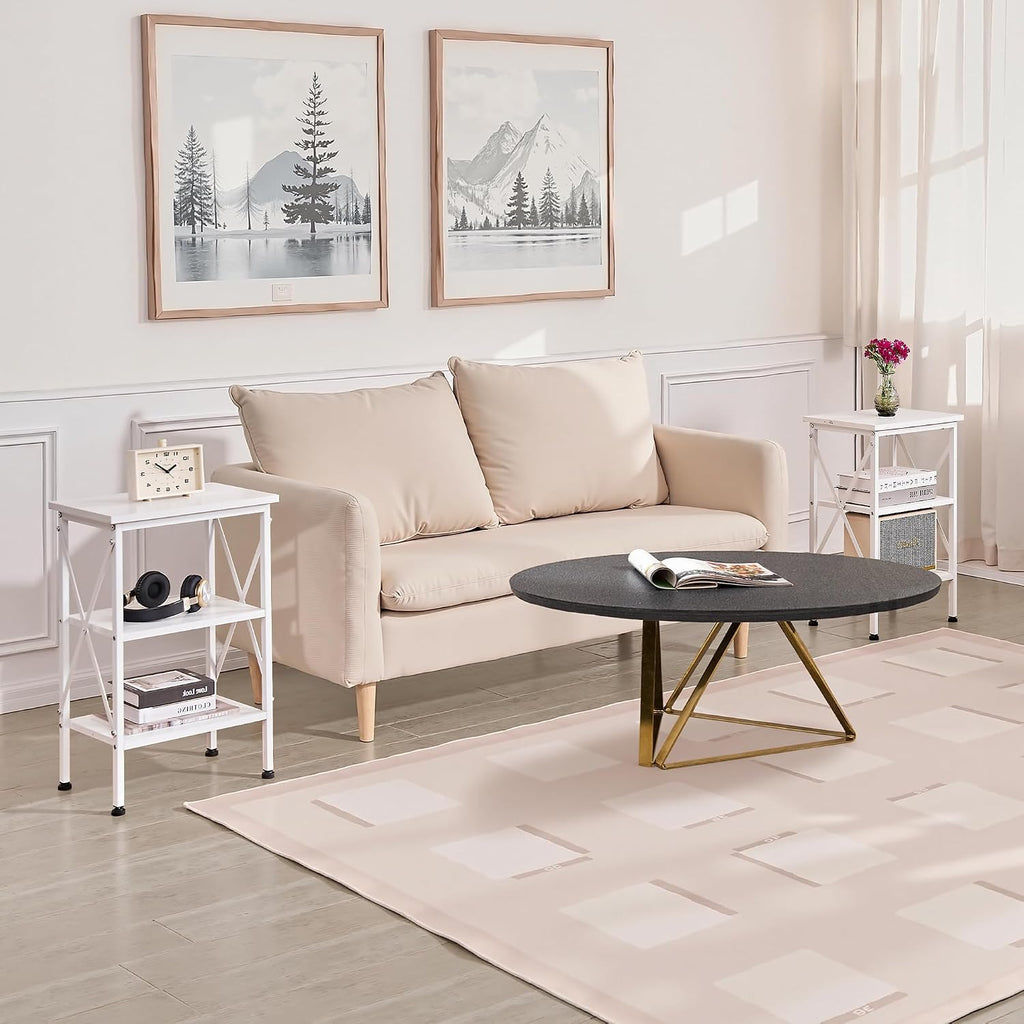 VECELO End Side Table Night Stand Set of 2,X-Design with Storage Shelf for Bedroom,Living Room,White