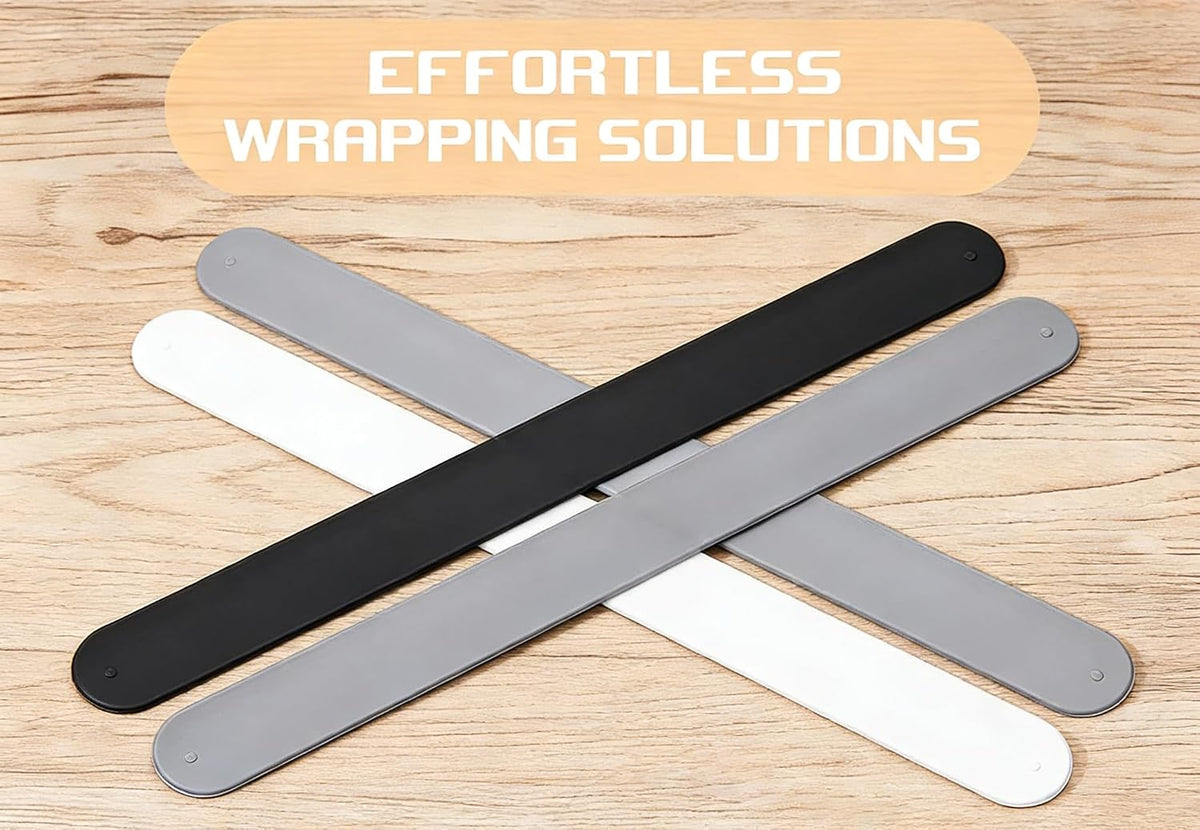 9 Pcs Wrapping Paper Holder Clips - Silicone Covered Metal Stabilizer Slap Bands for Christmas Gift Poster Home Storage (White/Black/Grey)