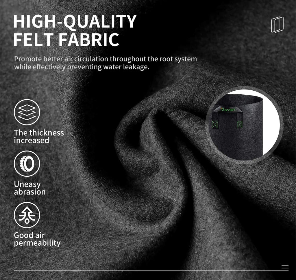 Grow Bags Tall, 5 Gallon Grow Pots 6 Pack with Handles, Heavy Duty 280G Thickened Nonwoven Fabric Plant Bag for Vegetables, Black