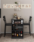 GAOMON 3 Piece Bar Table Set for 2, Bar Table and Chairs Set with with Flip Top Extension, Dining Table Set with Storage Shelves, Suitable for Small Space Kitchen Apartment, Black