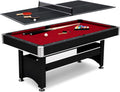 Hathaway Spartan 6 Ft Pool Table, with Ping Pong Multi Game Combo Tables for Family Recreation Game Rooms - Includes Billiard Balls, Cues, Paddles, Brush & More