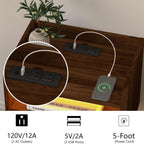Veegle Floating Nightstand with Charging Station and LED Lights (Walnut Brown)