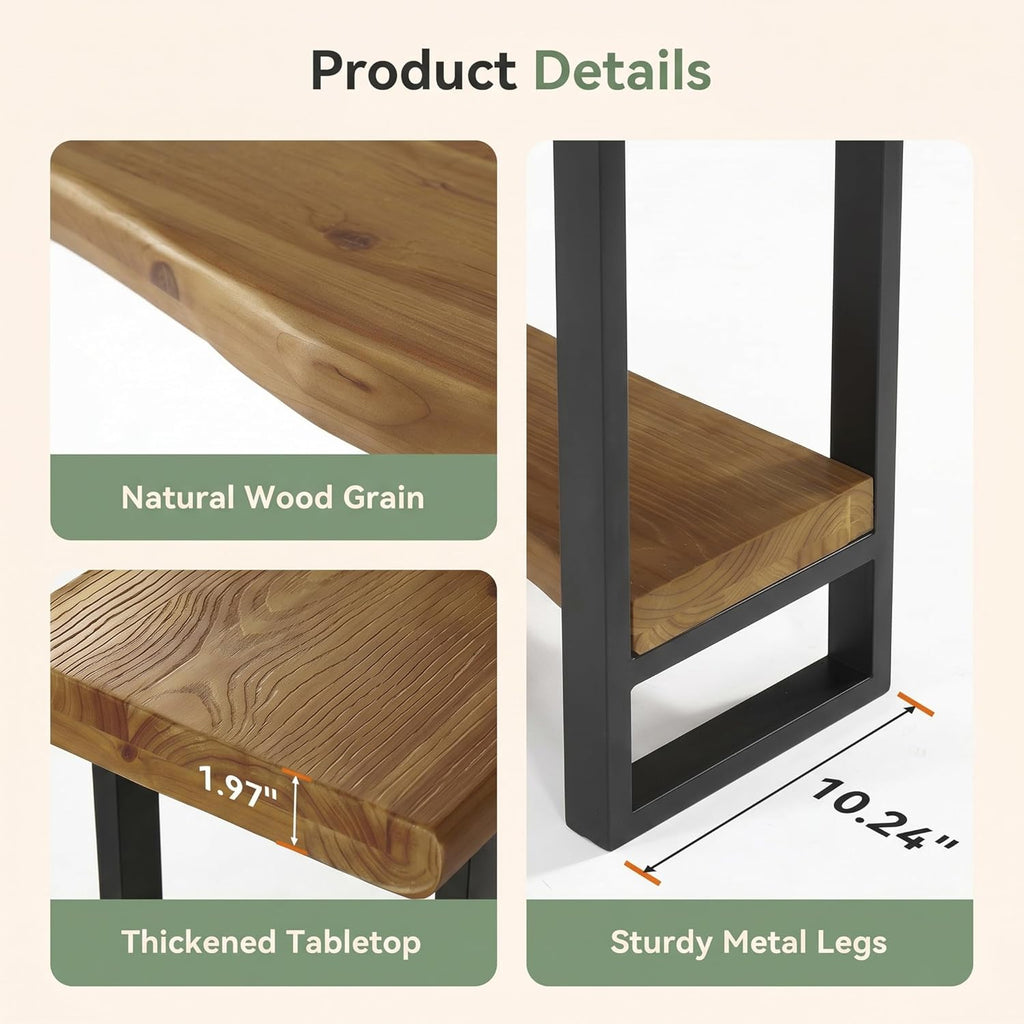 Solid Wood Live-Edge Console Table for Entryway, Farmhouse 63-Inch Narrow Long Sofa Table Behind Couch with Unique Shape, Heavy-Duty Metal Legs, Ideal for Foyer, Entrance, Living Room