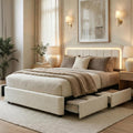 Yechen Cloud Queen Bed Frame with Storage, 4 Drawers, Boucle Upholstered