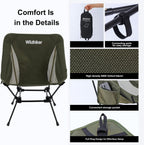 Wildhiker Lightweight Camping Chair – Folding Portable Chair for Adults, 2.16 lbs with Square Base and Carry Bag for Travel, Fishing, Motorcycle, Festival– Green