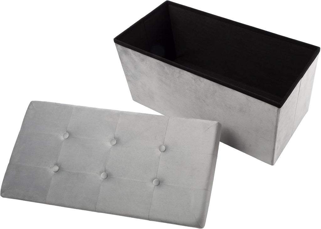 Storage Ottoman - Velvet Tufted Footrest, Linen Chest, or Bench Organizer with Removable Lid for Bedroom, Dorm Room, or Entryway by Lavish Home (Gray)