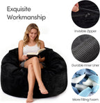 Bean Bag Chairs for Teens, 3FT Bean Bag with Memory Foam Filling, Bean Bag Chairs with Plush Microfiber Removable Cover, Cozy Sofa for Reading, Gaming- Black