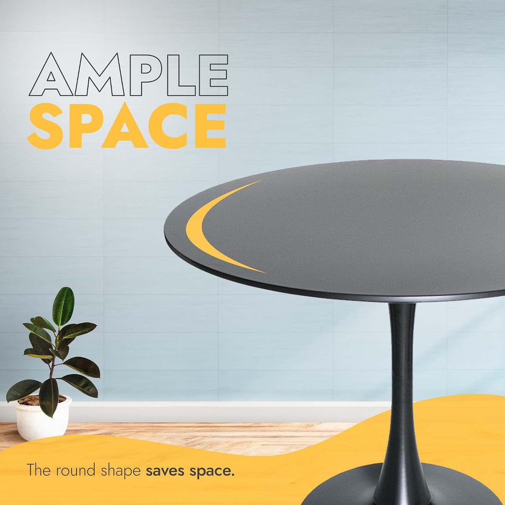 LeisureMod Bristol 35" Round Dining Table, Modern MDF Wood in Black Metal Pedestal Base Accent Table Mid-Century Café Table, Kitchen Dining Room Furniture (Black)