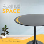 LeisureMod Bristol 35" Round Dining Table, Modern MDF Wood in Black Metal Pedestal Base Accent Table Mid-Century Café Table, Kitchen Dining Room Furniture (Black)