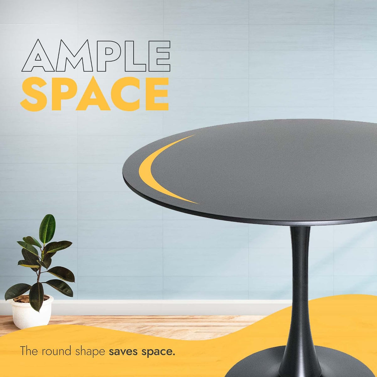 LeisureMod Bristol 35" Round Dining Table, Modern MDF Wood in Black Metal Pedestal Base Accent Table Mid-Century Café Table, Kitchen Dining Room Furniture (Black)