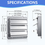 10 Inch Galvanized Shutter Exhaust Louver Vent, Automatic Gravity Shutter Louver Vent for Home Attics, Workshops, Barn, Greenhouse (Motor&Blades are not Included)