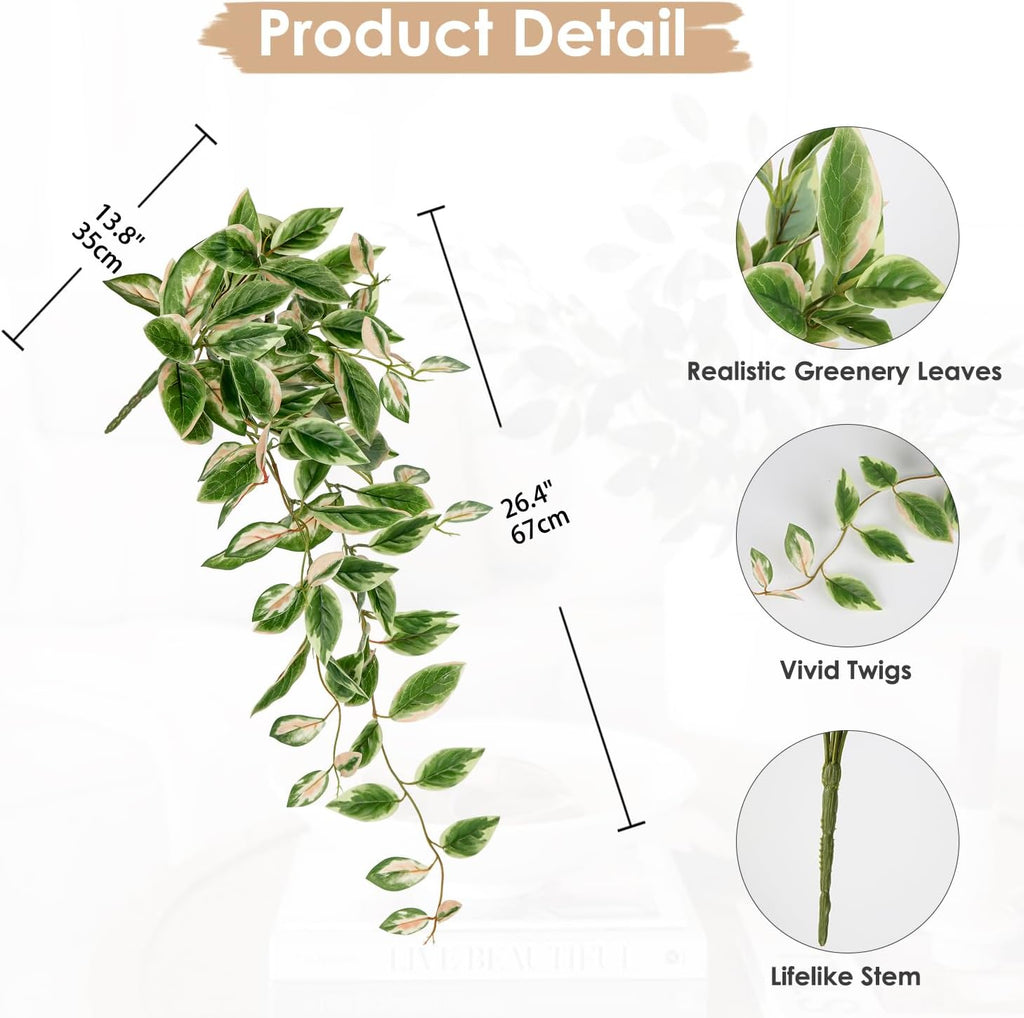 DILATATA Fake Hanging Plants Artificial Hanging Plants 26" Faux Peperomia Hanging Leaves Plants for Wall Shelf Home Indoor Outdoor Decor - 2 Pack