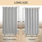No Hook Grey Shower Curtain or Liner 78" Length - Soft Microfiber 78" Long Fabric Shower Curtain Liner Set, Machine Washable & Water Repellent, Gray, 71x80