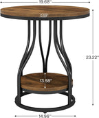 Tribesigns Round Side End Table 2-Tier End Tables Modern Bedside Table Small Chirside Tables with Storage for Couch Side, Nightstand with Metal Frame for Living Room (1, Brown+Black)