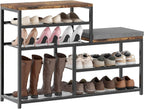 Shoe Rack,Freestanding Hidden Shoe Storage Organizer for Entryway, Shoe Bench Shelves for High Boot with Seat Cushion,Wood Shoe Rack Cabinet for Front Door Entrance Closet, Hallway, 5 Tier,Brown